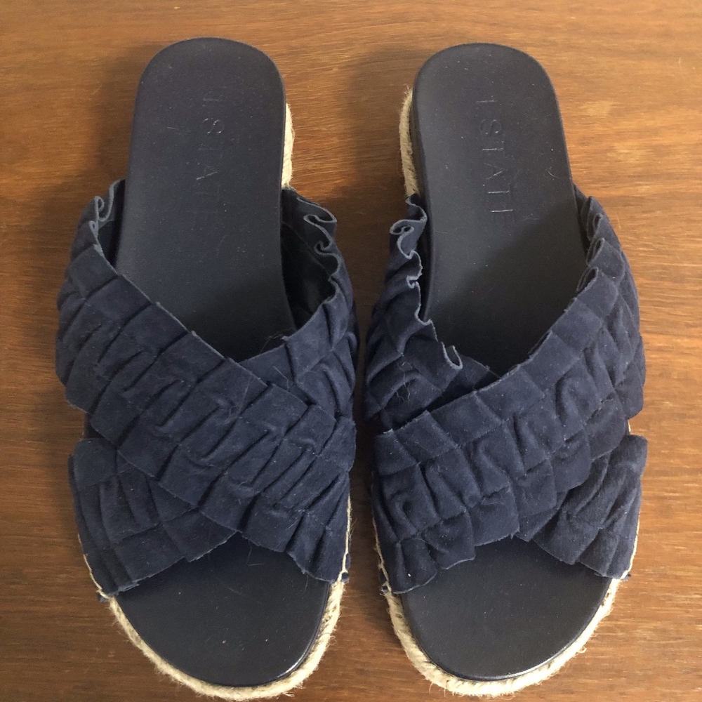 NEW Navy 1State Rullfle Cross Espadrille Slides